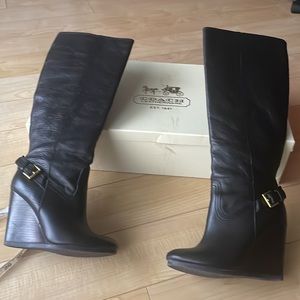 Coach Dorthy Leather Wedge Riding Boot